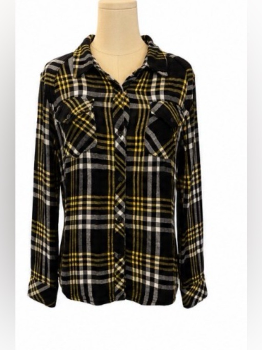 Rails Black Yellow Plaid Button Down Shirt Medium 100% Cotton Made in USA
